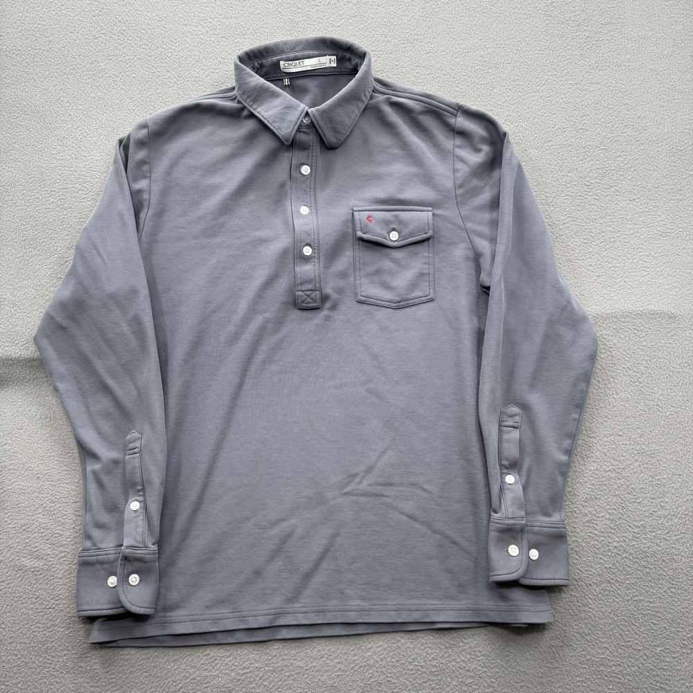 Criquet Polo Shirt Mens Large Gray Long Sleeve Pima Cotton Pocket Casual Top